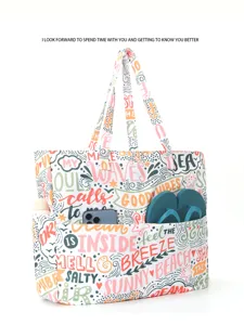 Canvas beach tote bag large capacity travel storage bag colorful printed stylish shoulder bag