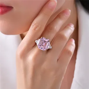 Anillo diamante carbono rosa talla esmeralda plata s925 joyas mujer lujo elegante chic
