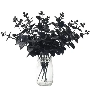Black White Artificial Eucalyptus Leaves Halloween Simulation Plant Fake Flower Stem For Party Yard Home Decor