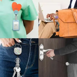 Ausziehbarer Ausweishalter mit Glitzer-Harz-Design, ideal für Personalausweise und Schlüssel.