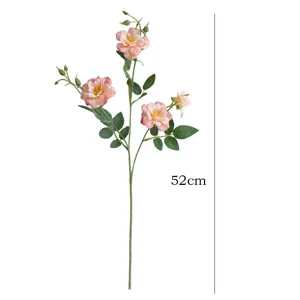 Artificial pink rose flower branch 52cm tall realistic fake floral bouquet for home decor