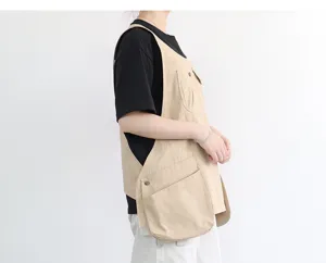 Tablier de travail en toile kaki avec poches multiples cuisine café barista gilet utilitaire
