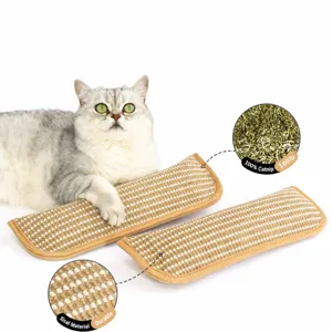 Detailed view of sisal cat scratching mat and catnip pillow with durable woven texture.