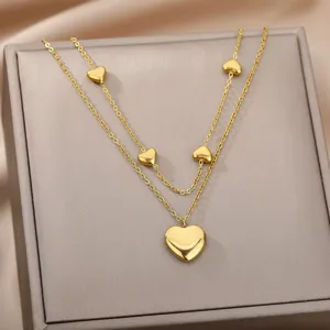 Gold double layer heart necklace stylish multilayer choker jewelry for women and gift