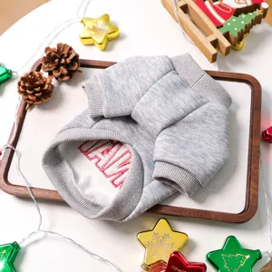 Grey pet sweater for small dogs cute Christmas gingerbread crewneck puppy winter apparel