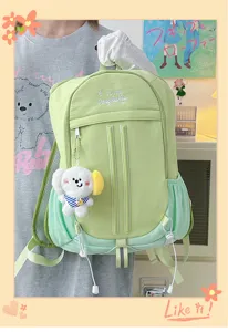 Cute college style canvas backpack for women teens, large capacity casual daily school book bag.