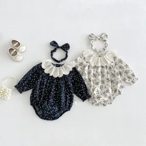 Kleinkind Baby Herbst koreanischer Stil Blumen langarm Strampler mit Spitzenkragen und Band