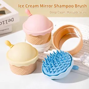 Süße Eiscreme Form Kopfhaut Massage Shampoo Bürste Mit Spiegel Kunststoff Weiche Zähne Haarreinigung Massagebürste Für Schuppen Juckreiz