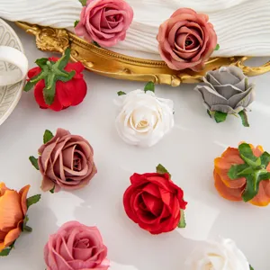 Cabezas de rosas de seda artificial para manualidades DIY, decoración de bodas y pared floral.