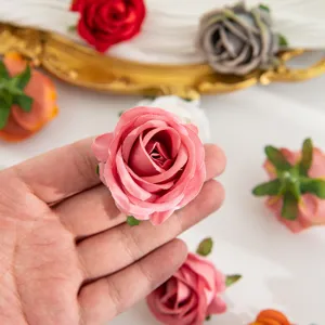 Cabeza de flor artificial de seda de rosa para corona DIY decoración de bodas y pared floral