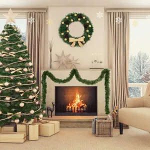 Christmas tinsel garland and wreath set for holiday home decor and fireplace decoration