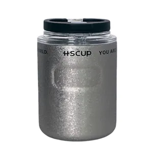 Portable mini stainless steel coffee cup with double drinking lid, stylish vacuum insulated tumbler.
