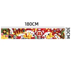 Casino party banner detail showing roulette and poker chips graphic design 180x30cm