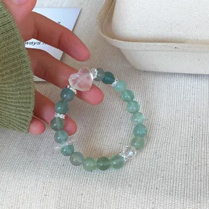 Natural green fluorite crystal beaded bracelet with heart crystal for women daily wear style