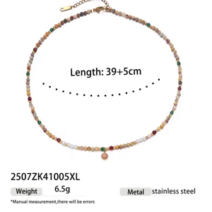 Beaded natural stone imitation pearl titanium steel necklace with pendant for women.