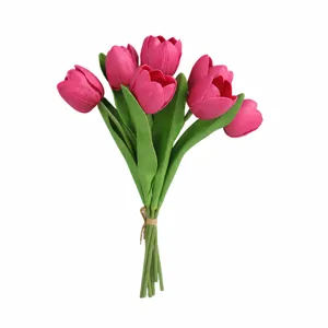 Artificial tulip bouquet pink fake flowers home decor wedding floral arrangement 35cm