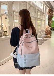 Korean style student backpack large capacity casual pink and blue school bag for teens