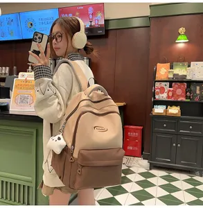 Korean style canvas school backpack large capacity student book bag casual travel daypack.
