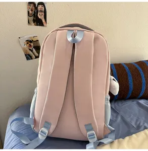 Pink blue college style school backpack for students, casual daily lightweight daypack.
