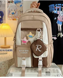Ita backpack cute school bag multi-pocket casual canvas daypack for women girls daily use