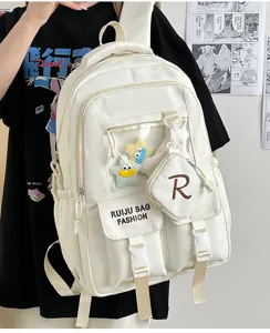 White ita backpack casual school bag with clear front window cute star plushies and mini pouch