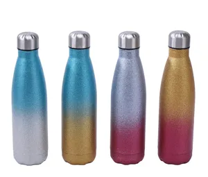 Stainless steel gradient glitter insulated cola water bottle detail and finish display.