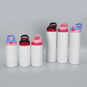 Stainless steel straight tumbler sublimation blank water bottle with straw and portable handle lid.