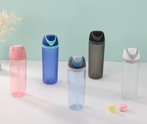 Frosted plastic sports water bottle with straw, large capacity portable outdoor drink cup.