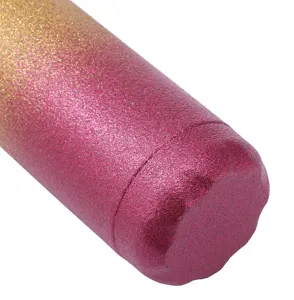 Detail view of the stainless steel insulated water bottle with pink glitter gradient finish.