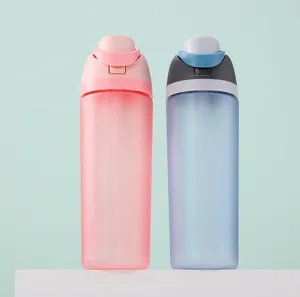 Portable plastic water bottle with straw and flip top, perfect for outdoor sports and daily use.
