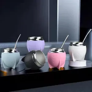 Stainless steel mate cup set with bombilla straw, double-wall insulated design for daily use.