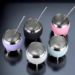 Stainless Steel Yerba Mate Cup Double Wall Insulated Mate Tea Cup With Bombilla Straw Portable Coffee Mug Drinkware