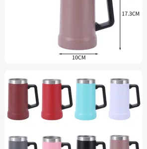 Stainless steel vacuum beer mug with handle, large capacity insulated cup for daily use.