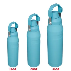 Stainless steel insulated sports water bottle with handle, capacity 16oz 24oz 36oz.