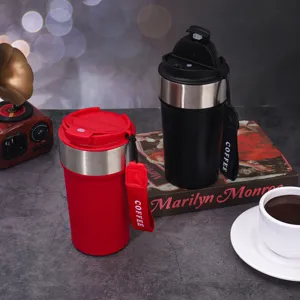 Portable Stainless Steel Vacuum Insulated Coffee Mug With Carrying Strap Leakproof Travel Water Bottle For Car Outdoor