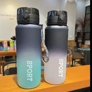Large capacity matte gradient sports water bottle detail view showing durable plastic fitness flask.
