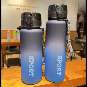 Gradient frosted plastic sports water bottle, large capacity fitness drinkware detail view.