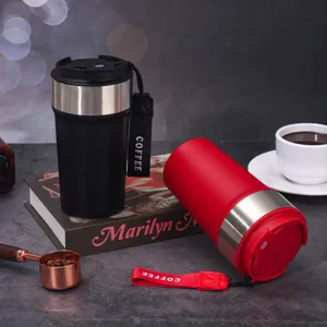 Stainless steel portable coffee mug with lanyard, insulated travel tumbler for outdoor.