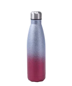 Stainless steel vacuum insulated cola bottle detail, gradient glitter outdoor sports water bottle.