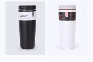 Stainless steel insulated travel coffee mug, portable vacuum tumbler for outdoor and car use.