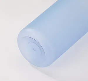 Close-up detail shot of the bottom of a solid color matte frosted plastic sports water bottle.