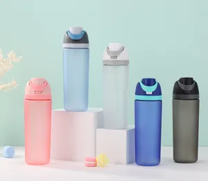 Matte frosted plastic sports water bottle with straw, large capacity outdoor cup.