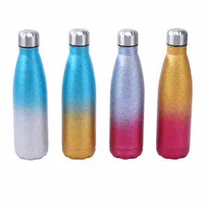 Stainless Steel Vacuum Insulated Water Bottle Gradient Glitter Cola Bottle Portable Sports Thermos Flask For Outdoor Travel