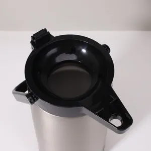 Stainless steel thermal jug lid detail, large capacity vacuum airpot top view display.