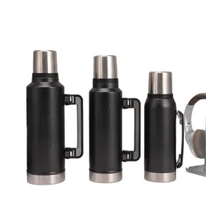Portable insulated water bottle with handle, large capacity double wall vacuum flask for travel.