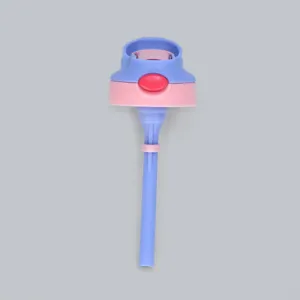 Children water bottle replacement lid with straw and press button detail close-up view.