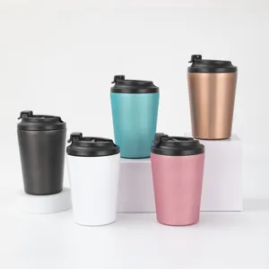 Tasse à Café Isotherme en Acier Inoxydable Double Paroi Mug de Voyage pour Voiture avec Couvercle Anti-Fuite