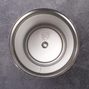 Stainless steel tumbler inner detail view clearly showing food grade 304 material.