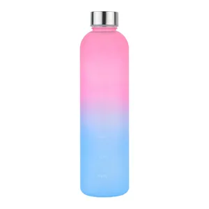 Gradient Color Plastic Sports Water Bottle Large Capacity Frosted Portable Drinkware With Time Marker For Outdoor Fitness