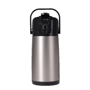 Stainless steel thermal airpot pump dispenser flask for home daily water boiling and hot beverage use.